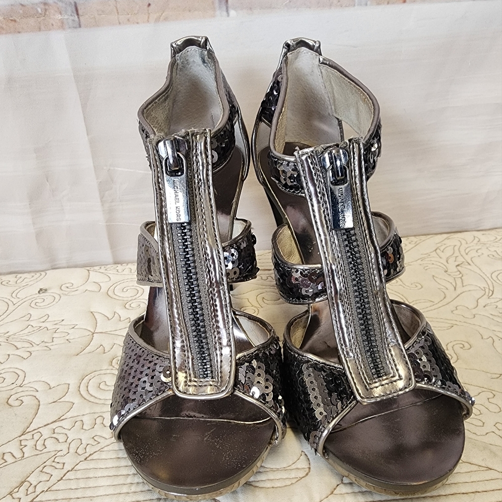 Michael Kors Silver Sequin Heels Size 5.5